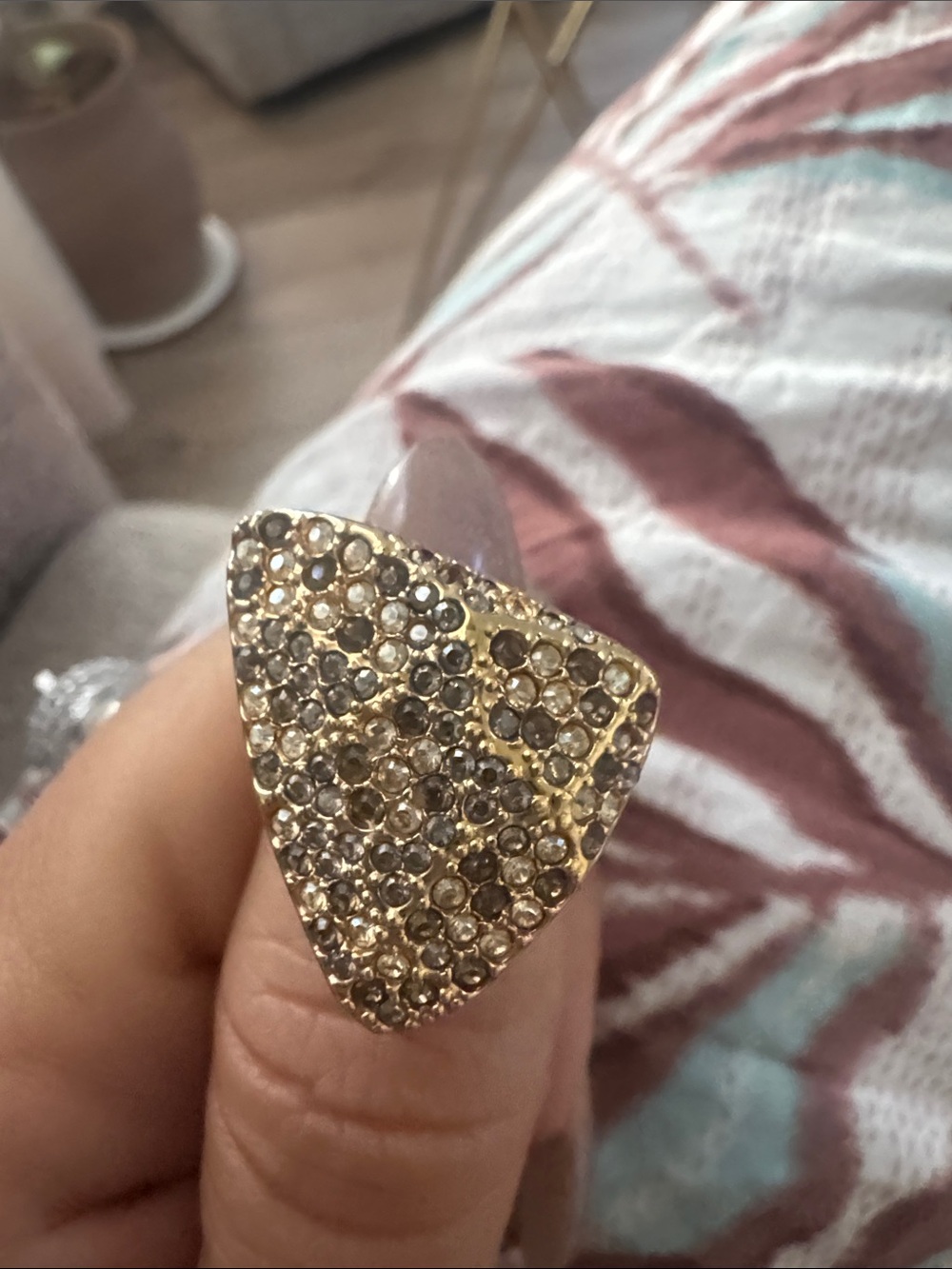 Gold Crystal Pave Triangle Statement Ring - Gold